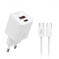 XO L147 Universal φορτιστής PD20W με 2 εξόδους 1xUSB-A & 1xUSB-C και αποσπώμενο καλώδιο USB type-C,  σε λευκό χρώμα - XO