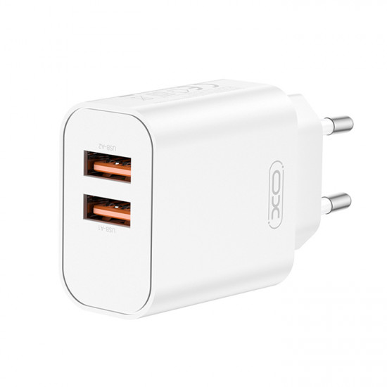 XO CE34 (EU) DUAL USB-A 2.4A CHARGER Universal φορτιστής με 2 εξόδους USB-A, 12W σε λευκό χρώμα - XO