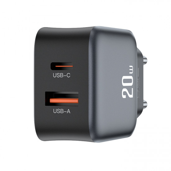 XO L154 (EU) PD20W/QC18W (1A 1C) FAST CHARGER Universal φορτιστής με 2 εξόδους, 1xUSB-A & 1xUSB-C, PD20W & QC18W σε μαύρο χρώμα - XO