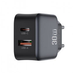 XO L156 (EU) PD30W/QC18W (1A 1C) FAST CHARGER Universal φορτιστής με 2 εξόδους, 1xUSB-A & 1xUSB-C, PD30W & QC18W σε μαύρο χρώμα - XO
