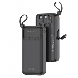 XO PR279 Powerbank 20.000 mAh, με 4 ενσωματωμένα καλώδια (1x USB-Α, 1x USB Type-C, 1x Micro USB, 1x Lightning) σε μαύρο χρώμα - XO