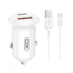 XO CC69 Universal φορτιστής αυτοκινήτου με 2 εξόδους, 1x USB-A & 1x USB-C και με αποσπώμενο καλώδιο, σε λευκό χρώμα - XO