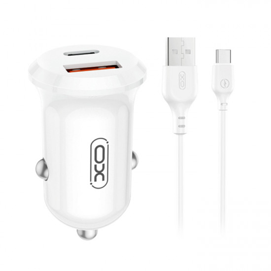 XO CC69 Universal φορτιστής αυτοκινήτου με 2 εξόδους, 1x USB-A & 1x USB-C και με αποσπώμενο καλώδιο, σε λευκό χρώμα - XO
