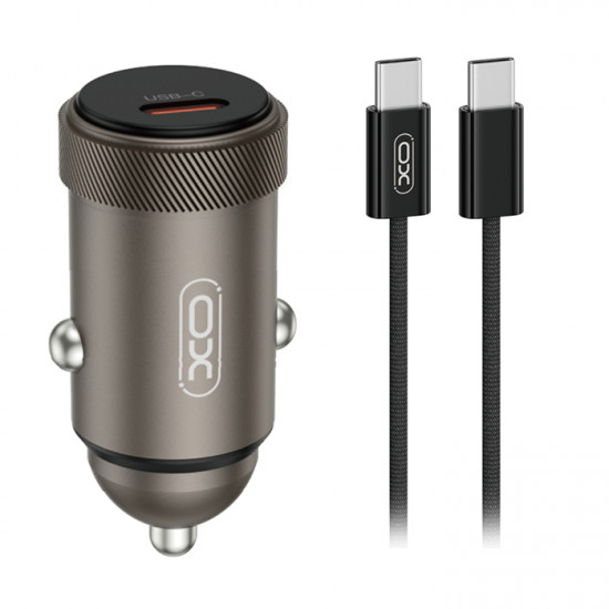 XO CC70 Universal φορτιστής αυτοκινήτου USB-C και με αποσπώμενο καλώδιο, σε γκρι χρώμα - XO