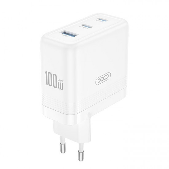 XO CE35 (EU) Universal φορτιστής GaN με 3 εξόδους, 2x USB-C & 1x USB-A, σε λευκό χρώμα - XO