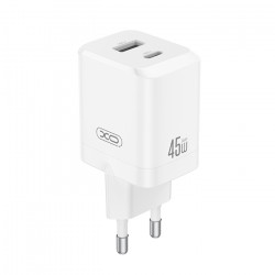 XO CE36 Universal φορτιστής GaN με 2 εξόδους 1xUSB-A & 1xUSB-C, PD45W σε λευκό χρώμα - XO
