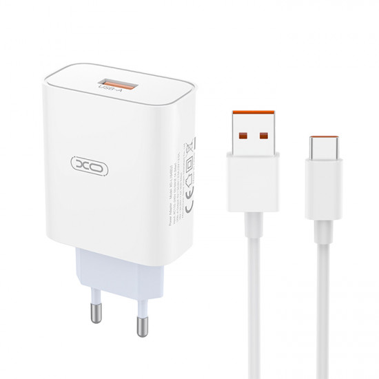 XO L164 Universal φορτιστής 120W με 1 έξοδο USB-A και αποσπώμενο καλώδιο USB-A - USB type-C, σε λευκό χρώμα - XO