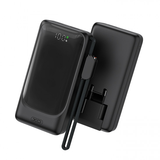 XO PR282 Powerbank 10.000 mAh με 2 θύρες USB (1x USB-A, 1x USB-C), βύσμα EU κι ενσωματωμένο καλώδιο Type-C - XO