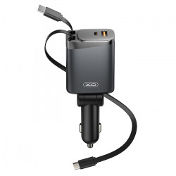 XO CC71 METAL Universal φορτιστής αυτοκινήτου με 2 εξόδους, 1x USB-A & 1x USB-C και 2 ενσωματωμένα καλώδια, 1x Lightning & 1x Type-C, 108W - XO