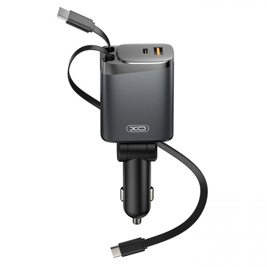 XO CC71 METAL Universal φορτιστής αυτοκινήτου με 2 εξόδους, 1x USB-A & 1x USB-C και 2 ενσωματωμένα καλώδια, 1x Lightning & 1x Type-C, 108W - XO