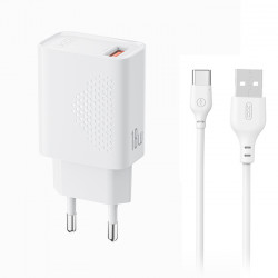 XO L159 Universal φορτιστής USB-A, 18W και αποσπώμενο καλώδιο USB type-C σε λευκό χρώμα - XO