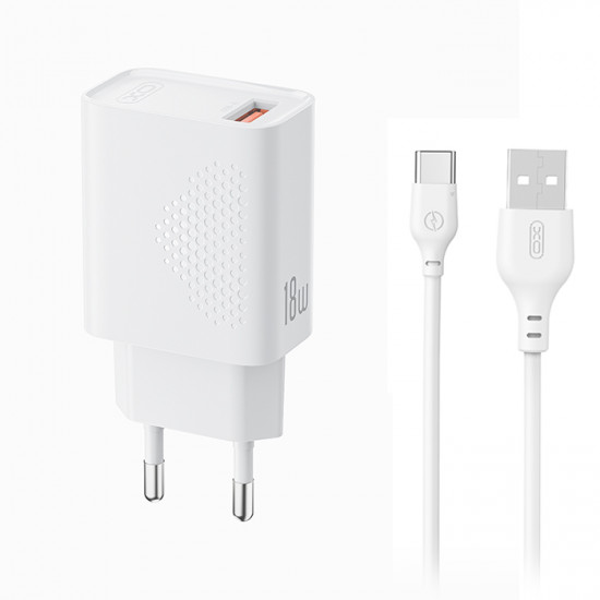 XO L159 Universal φορτιστής USB-A, 18W και αποσπώμενο καλώδιο USB type-C σε λευκό χρώμα - XO