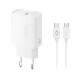 XO L160 WITH TYPE-C CABLE Universal φορτιστής USB-C, 20W και αποσπώμενο καλώδιο USB-type C αρσ. - USB type-C αρσ. σε λευκό χρώμα - XO