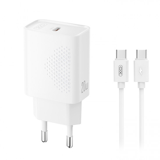 XO L160 WITH TYPE-C CABLE Universal φορτιστής USB-C, 20W και αποσπώμενο καλώδιο USB-type C αρσ. - USB type-C αρσ. σε λευκό χρώμα - XO