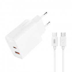 XO L161 (EU) PD20W/ QC18W WITH TYPE-C CABLE Universal φορτιστής με 2 εξόδους, 1x USB-A & 1x USB-C, PD20W / QC18W και αποσπώμενο καλώδιο USB type-C σε λευκό χρώμα - XO