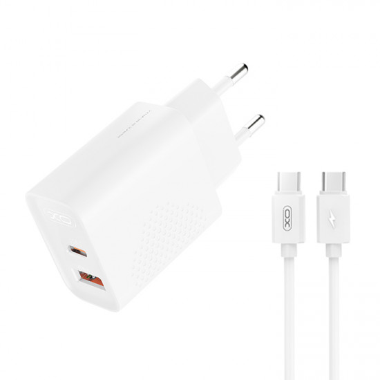 XO L161 (EU) PD20W/ QC18W WITH TYPE-C CABLE Universal φορτιστής με 2 εξόδους, 1x USB-A & 1x USB-C, PD20W / QC18W και αποσπώμενο καλώδιο USB type-C σε λευκό χρώμα - XO