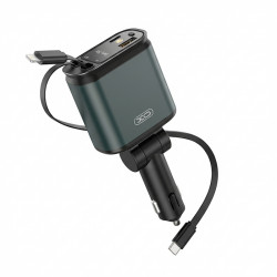 XO CC63 B1 Universal φορτιστής αυτοκινήτου με 2 εξόδους, 1x USB-A & 1x USB-C και 2 ενσωματωμένα καλώδια, 1x Lightning & 1x Type-C, 45W - XO