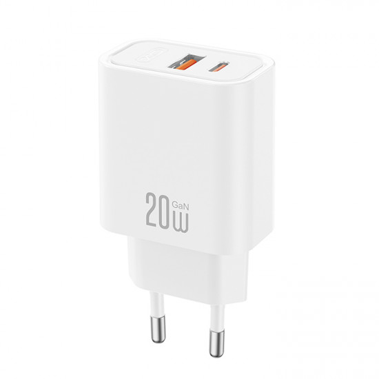 XO CE40 Universal φορτιστής με 2 εξόδους, 1x USB-A & 1x USB-C, 20W σε λευκό χρώμα - XO