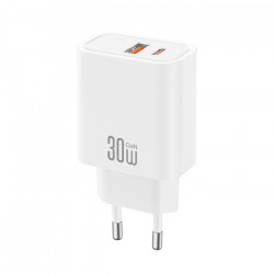 XO CE42 Universal φορτιστής GaN με 2 εξόδους 1xUSB-A & 1xUSB-C, PD30W σε λευκό χρώμα - XO
