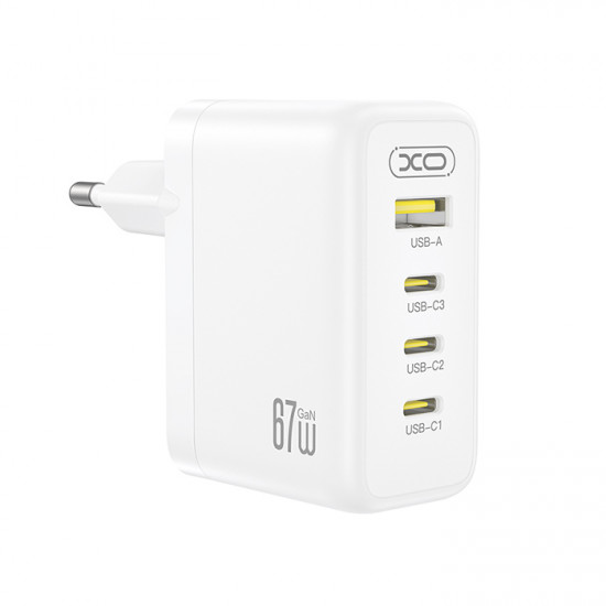 XO CE39 Universal φορτιστής GaN με 4 εξόδους, 3x USB-C & 1x USB-A, 67W - XO