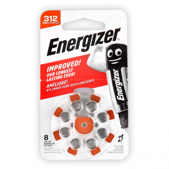 ENERGIZER ZINC AIR 312/8TEM Μπαταρία ακουστικών βαρηκοΐας Εnergizer ZA312 1.4V, σε blister 8 μπαταριών. - ENERGIZER