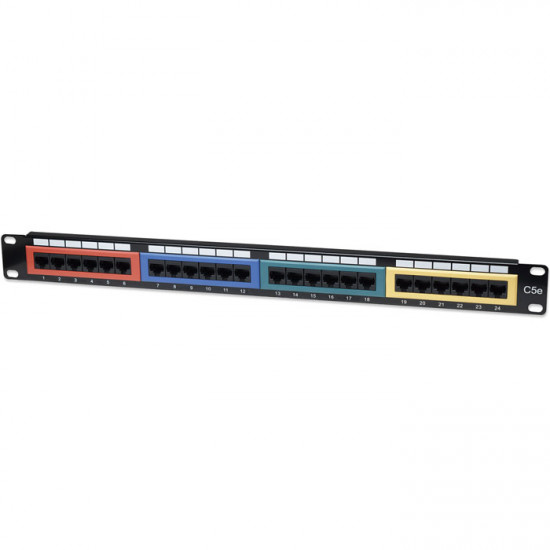 INT 513678 Patch panel κατηγορίας CAT 5e UTP, 24 θυρών χωρισμένων σε 4 εξάδες διαφορετικών χρωματισμών για την πιο εύκολη ομαδοποίηση της καλωδίωσης σας. - INTELLINET