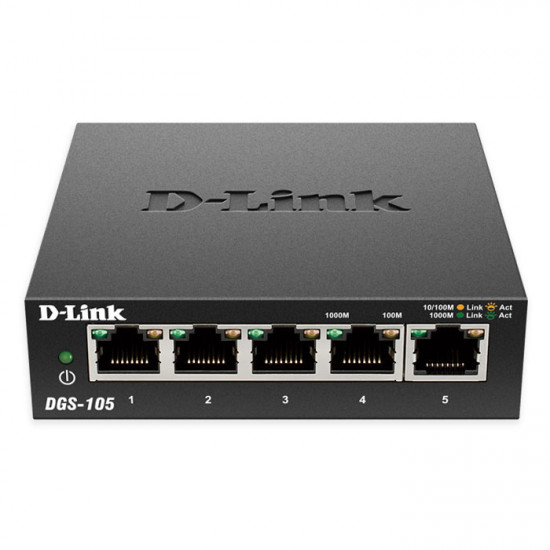 D-LINK DGS-105 5-Port Gigabit Ethernet 10/100/1000 Unmanaged Desktop Switch. - D-LINK