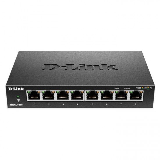 D-LINK DGS-108 8-Port Gigabit Ethernet 10/100/1000 Unmanaged Desktop Switch. - D-LINK