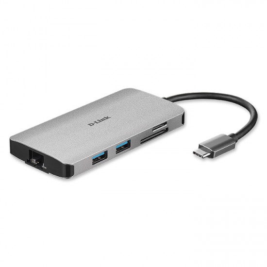D-LINK DUB-M810 Σταθμός σύνδεσης 8 θυρών, με υποστήριξη οθόνης ανάλυσης ως 4Κ και με πολλαπλές λειτουργίες για laptop και PC, από μία μόνο σύνδεση SuperSpeed USB 3.0 Type-C. - D-LINK