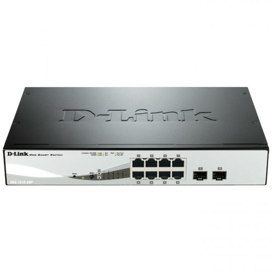 D-LINK DGS-1210-08P 10-Port PoE Gigabit Smart Managed switch, 8xPoE & 2xSFP ports. - D-LINK