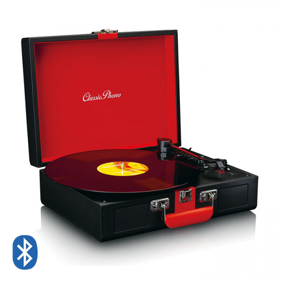 LENCO CLASSIC PHONO TT-110BKRD Πικάπ με Bluetooth, ενσωματωμένα ηχεία 3W και βαλίτσα μεταφοράς, σε μαύρο / κόκκινο χρώμα. - LENCO