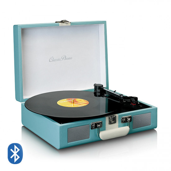 LENCO CLASSIC PHONO TT-110BUWH Πικάπ με Bluetooth, ενσωματωμένα ηχεία 3W και βαλίτσα μεταφοράς, σε γαλάζιο / λευκό χρώμα. - LENCO