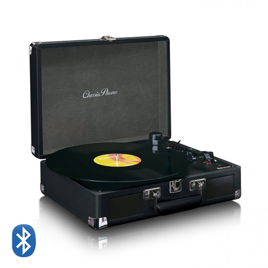 LENCO CLASSIC PHONO TT-115BK Πικάπ με ενσωματωμένα ηχεία 3W, Bluetooth, βαλίτσα μεταφοράς και λειτουργία μετατροπής MP3. - LENCO
