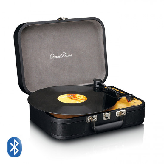 LENCO CLASSIC PHONO TT-116BK Πικάπ με ενσωματωμένα ηχεία 3W, Bluetooth, βαλίτσα μεταφοράς και λειτουργία μετατροπής MP3 σε μαύρο χρώμα. - LENCO