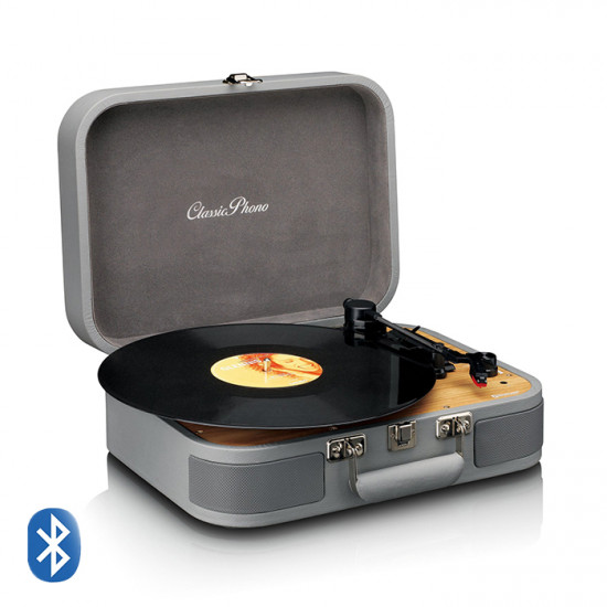 LENCO CLASSIC PHONO TT-116GY Πικάπ με ενσωματωμένα ηχεία 3W, Bluetooth, βαλίτσα μεταφοράς και λειτουργία μετατροπής MP3 σε γκρι χρώμα. - LENCO
