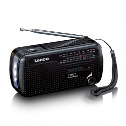 LENCO MCR-113BK Επαναφορτιζόμενο, αναλογικό ραδιόφωνο έκτακτης ανάγκης με ηλιακό πάνελ, μανιβέλα χειρός, φακό και powerbank. - LENCO