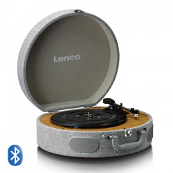 LENCO LS-66GY Πικάπ σε ρετρό σχεδιασμό με υφασμάτινη επένδυση, ενσωματωμένα ηχεία 10W και σύνδεση Bluetooth, σε γκρι χρώμα. - LENCO