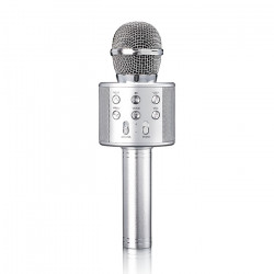 LENCO BMC-040SI Ασύρματο Bluetooth μικρόφωνο με ενσωματωμένο ηχείο και λειτουργία Karaoke, σε ασημί χρώμα. - LENCO