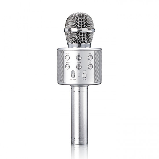 LENCO BMC-040SI Ασύρματο Bluetooth μικρόφωνο με ενσωματωμένο ηχείο και λειτουργία Karaoke, σε ασημί χρώμα. - LENCO