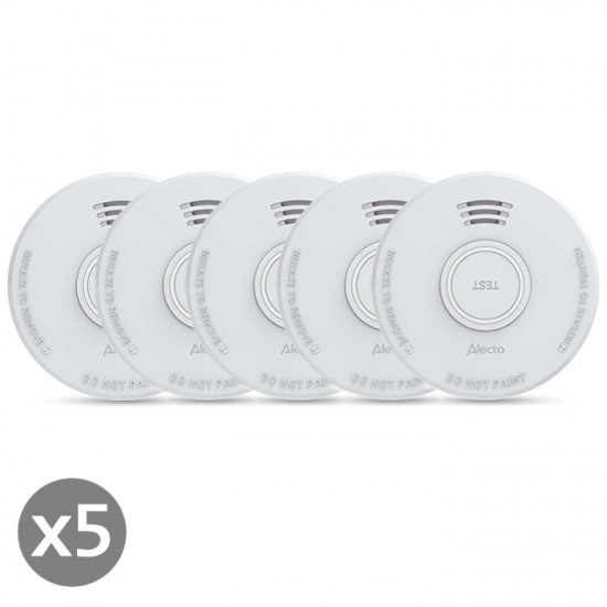 ALECTO SD110 X5 Φωτοηλεκτρικός ανιχνευτής καπνού με σειρήνα 85dB και ειδοποίηση χαμηλής μπαταρίας, σε συσκευασία 5 τεμαχίων. - ALECTO