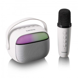 LENCO BTC-020WH Ηχείο Bluetooth με ασύρματο μικρόφωνο, RGB φωτισμό και λειτουργία Karaoke. - LENCO