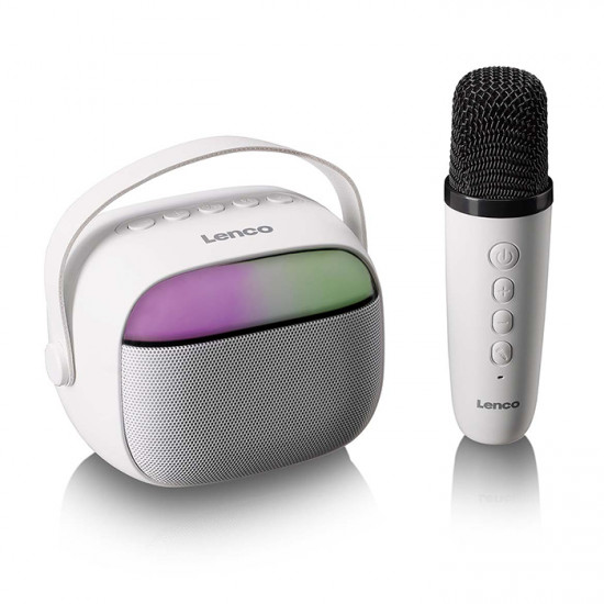 LENCO BTC-020WH Ηχείο Bluetooth με ασύρματο μικρόφωνο, RGB φωτισμό και λειτουργία Karaoke. - LENCO