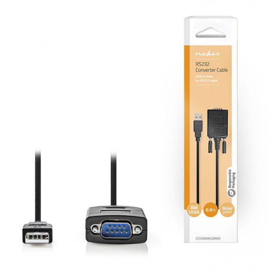 NEDIS CCGW60852BK09 Μετατροπέας USB High-Speed A αρσ. - RS232 αρσ., 0.90m. - NEDIS