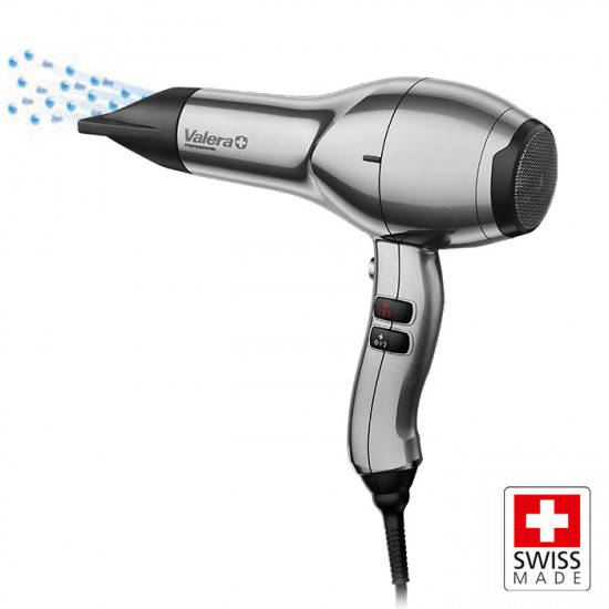VALERA SWISS SILENT JET 8700 RC D Επαγγελματικό σεσουάρ μαλλιών με AC μοτέρ 2400W και SuperFlex καλώδιο 3 μέτρων, με σύστημα Rotocord για περιστροφή 360°, σε ασημί χρώμα. - VALERA