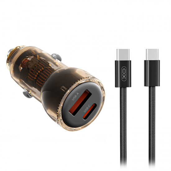 XO CC60 + TYPE-C CABLE Universal φορτιστής αυτοκινήτου με 2 εξόδους, 1x USB-A & 1x USB-C και αποσπώμενο καλώδιο USB-C, 60W - XO