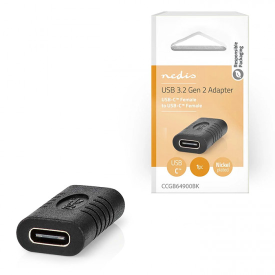 NEDIS CCGB64900BK Αντάπτορας USB 3.2 Gen 2x1 Type-C θηλ. - Type-C θηλ., σε μαύρο χρώμα. - NEDIS