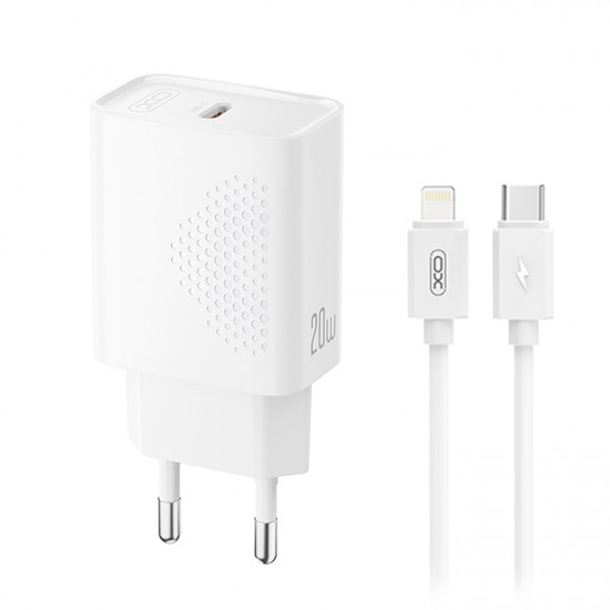 XO L160 WITH LIGHTNING CABLE Universal φορτιστής USB-C, 20W και αποσπώμενο καλώδιο USB-type C αρσ. - Lightning σε λευκό χρώμα - XO