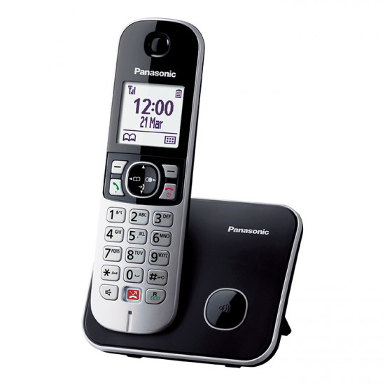 PANASONIC KX-TG6851GRB Ψηφιακή ασύρματη τηλεφωνική συσκευή με αναγνώριση κλήσης, δυνατότητα φραγής εισερχόμενων κλήσεων, τηλεφωνικό κατάλογο 200 ονομάτων και λειτουργία σε διακοπή ρεύματος, σε μαύρο/ασημί χρώμα. - PANASONIC