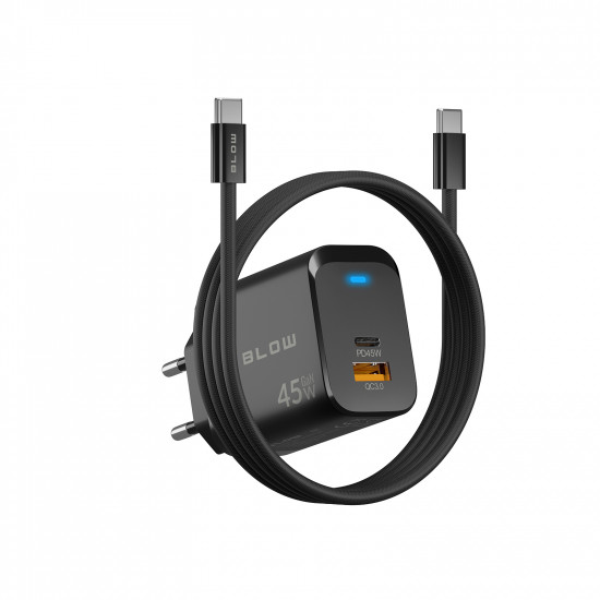 Φορτιστής 45W USB + USB-C PD GaN με καλώδιο BLOW