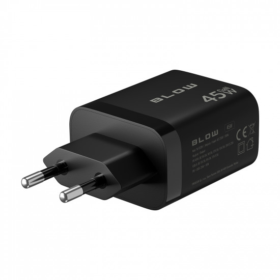 Φορτιστής 45W USB + USB-C PD GaN με καλώδιο BLOW